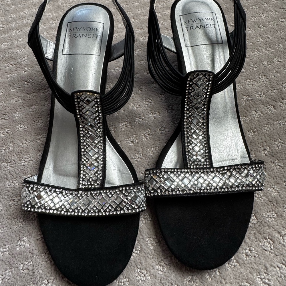 New York Transit Black and Silver Rhinestone Wedges - Picture 7 of 7